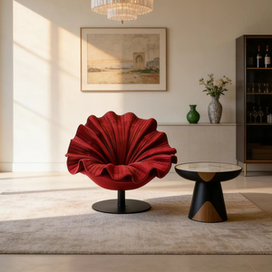 Poltrona Moderna a Forma di Petalo, Sedia Girevole di Design a Fiore, Seduta in Tessuto per Salotto, Hotel, Villa e Tempo Libero - Product Image 4