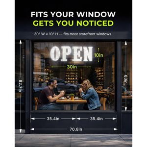 Enseigne LED ouverte 31x11 pouces, texte statique blanc, alimentation par prise, pour vitrine de magasin ou affichage en vitrine - Product Image 2