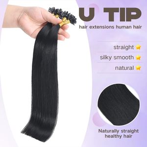 Extensions de cheveux naturels non-Remy à double trame, à pointe en U, en kératine, noir jais, 14 pouces, 50 mèches, 40G - Product Image 1