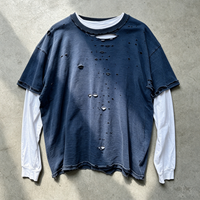 T-shirt à manches longues surdimensionné pour homme, imprimé personnalisé effet vieilli, style streetwear d'été, délavé à l'acide, fabriqué en Chine
