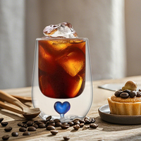 Tasse en verre à double paroi résistante à la chaleur, style Ins, avec décoration en forme de cœur, tasse à lait au thé à la maison, cadeau personnalisable