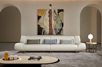 Moderne Wohnzimmermöbel Hochwertiges Dickes Leder-Sofa mit Geraden Linien Dreisitzer-Sofa Geeignet für Villen und Große Wohnungen