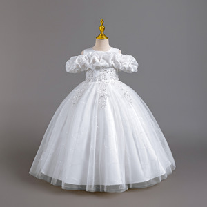 Vestido de Fiesta de Tul con Lazo de Perlas para Niña, Estilo Princesa, Hombros Descubiertos, para Cumpleaños, Bodas, Actuaciones - Product Image 4