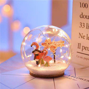 Flamenco personalizado Mini redondo colorido carga USB Navidad nieve globo amante pareja San Valentín día <span class=keywords><strong>luz</strong></span> de noche led - Product Image 1
