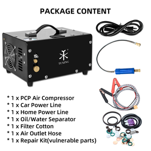 TUXING Fábrica Venda Parada Automática Elétrica 30mpa 4500psi 300bar 12V Transformador Embutido PCP Paintball Caça Compressor de Ar - Product Image 3