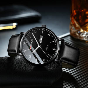 Montre à quartz minimaliste pour homme, bracelet en cuir, montre-bracelet simple pour affaires, étanche, tendance - Product Image 6