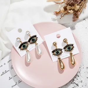 Eyes Pearl Tassel Exaggeration Personality Alloy Drop Earrings Retro Colors Europe and America Earrings Earrings For Women