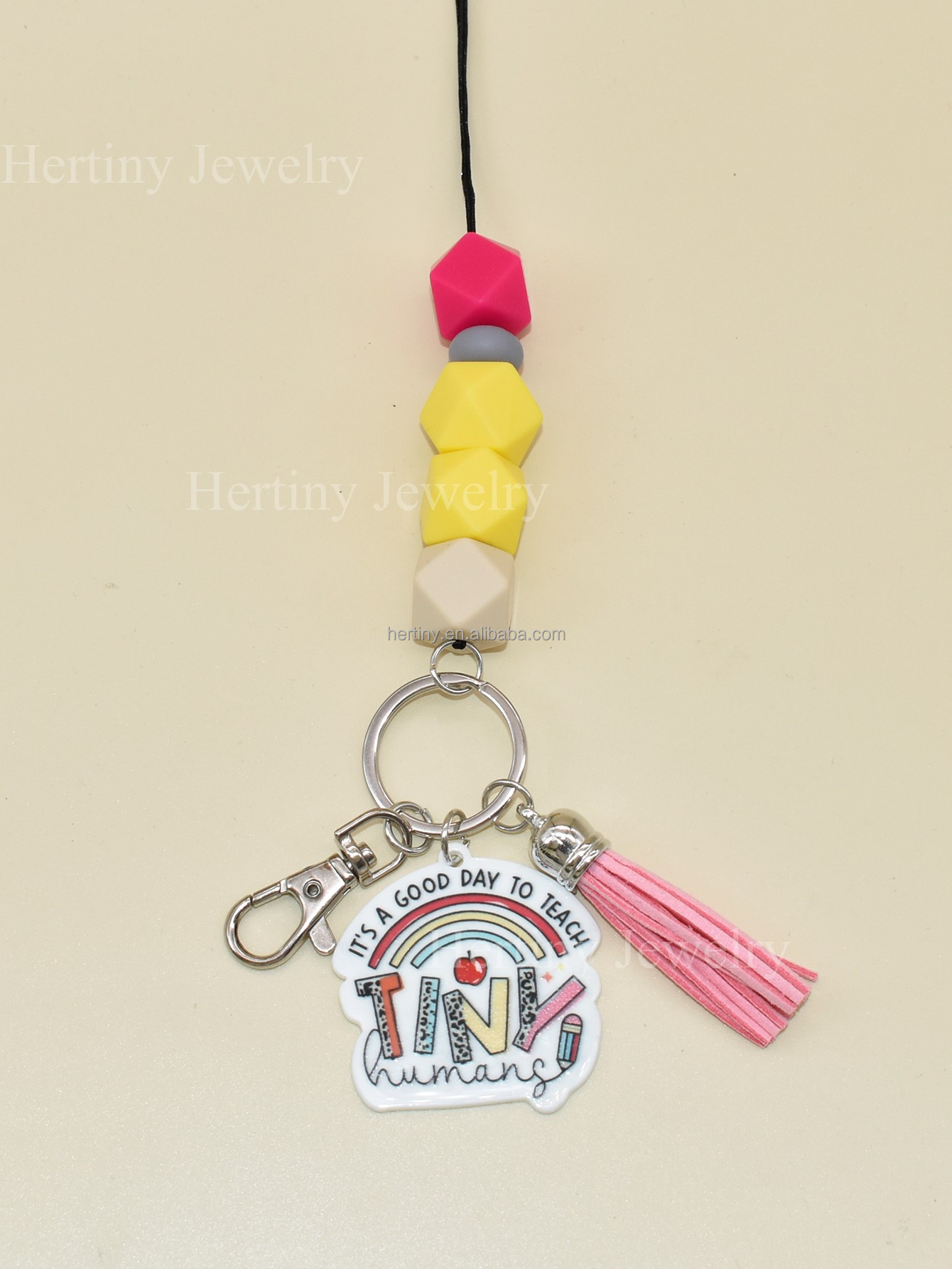 New Silicone Cartoon Daisy Love Necklace Pendant Keychain Beaded Book Brand Work Card Lanyard Purely Handmade Image 2