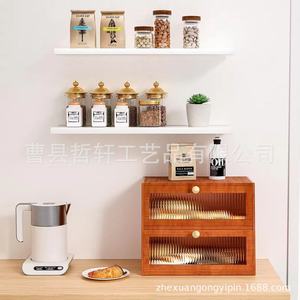 Wooden Bread <b>Storage</b> Box Double Layer <b>Kitchen</b> Countertop Organizer With Condiment <b>Jars</b> And Cutlery Holder - Product Image 3