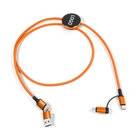 Câble USB 4-en-1 lumineux avec logo, charge rapide 60W Type-C vers Lightning et Micro USB, cadeau électronique personnalisé pour promotion d'entreprise