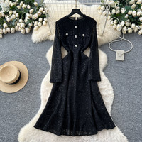 Robe élégante blanche en dentelle pour femme, style A, décontractée, manches longues, col rond, longueur midi, pour tous les jours