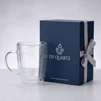 Taza de Café de Vidrio de Cuarzo SiO2 de Doble Pared y Alta Pureza con Asa, Aislada, Transparente, Resistente al Calor, para Uso Industrial