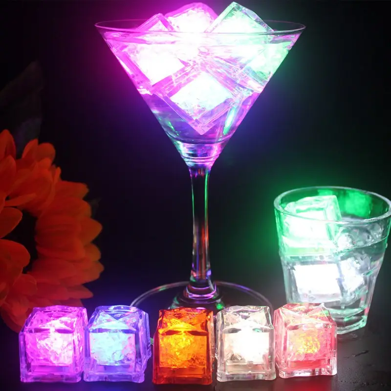 Multi Color Sparkling Luminous LED Glow Led Ice Cubes Neon Party Supplies Party Wine Glass Block Flashing Induction Luminous