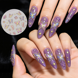 Nuevo Lanzamiento, Venta Caliente, <span class=keywords><strong>Uñas</strong></span> de Plástico 5D con Relieve Realista de <span class=keywords><strong>Girasol</strong></span>, Mariposa Azul, Flor de Clavel, Ecológicas y No Tóxicas - Product Image 3