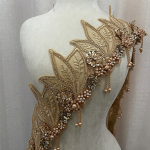 Bordures en dentelle ornées de <span class=keywords><strong>strass</strong></span> avec broderie perlée, motif floral de luxe pour robes de mariée et tenues de soirée - Product Image 6