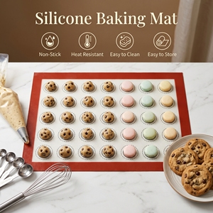 Fabrik-OEM Silikon-Macaron-Backmatte mit rotem Rand und Skalenkreisen, kundenspezifische glasfaserverstärkte Antihaft-Ofenmatte - Product Image 4
