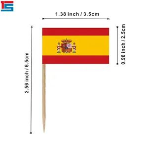 Acara sepak bola 2024 grosir 2.5*3.5cm bendera tusuk gigi Spanyol untuk dekorasi dalam dan luar ruangan