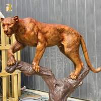 Estatua de Pantera de Bronce Fundido RELONG, Escultura de Leopardo Metálico de Alta Calidad Posada en un Árbol, en Venta