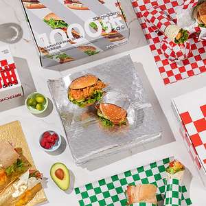 Papier d'emballage pour sandwich, burrito, grille, burger, en aluminium, isolant, nid d'abeilles, vert, blanc, rouge, blanc - Product Image 2