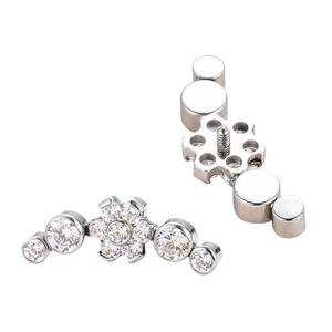 Usine Titane Corps Piercing Bijoux Interne Fileté & Push In Lunette Ensemble 4-CZ Pierre Cluster Avec Fleur Centre Top Anneau - Product Image 6