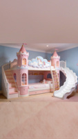 Lit de princesse à thème licorne pour chambre de filles, lit superposé en bois rose en forme de château avec toboggan, lit mère-enfant pour séjours à la maison