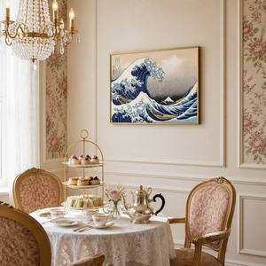 Art mural encadré en aluminium doré mat, La Grande <span class=keywords><strong>Vague</strong></span> de Kanagawa de Hokusai, décoration murale <span class=keywords><strong>japonaise</strong></span> de luxe Ukiyo-e pour la maison - Product Image 1