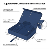 Caja de Embalaje de Papel Azul Marino Personalizada, Elegante Caja Rígida Plegable con Cierre de Cinta para Ropa, Camisas y Regalos
