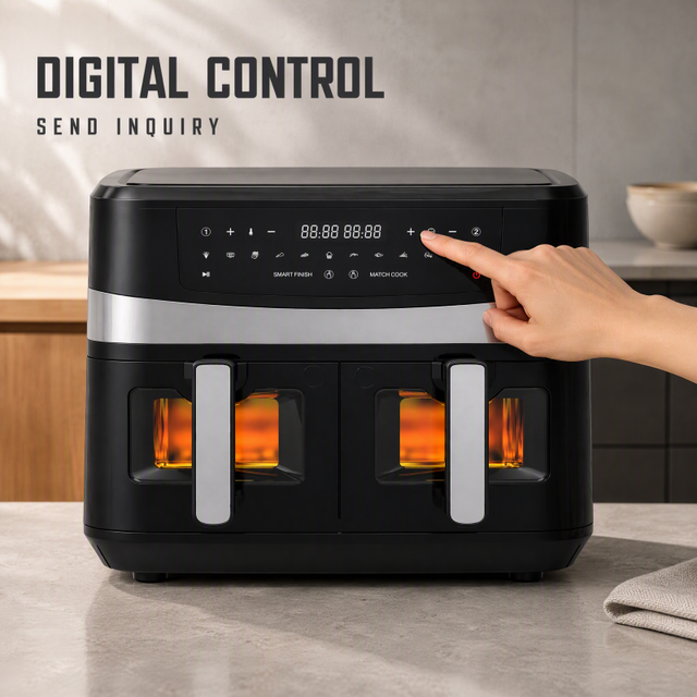 Custom Electric Digital Air Fryer with Dual Basket 5Lx2 Capacity Non-Stick Overheat Protection for Household Use