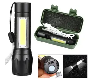 Torcia tattica portatile mini COB in alluminio EDC, torcia zoomabile torcia ricaricabile USB a LED impermeabile