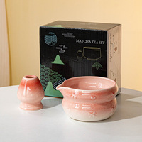 Ensemble d'accessoires exclusifs pour thé japonais : bol à matcha avec bec verseur, fouet à thé et support, style vintage japonais