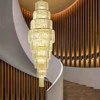 Lustre en cristal de luxe léger post-moderne et minimaliste pour duplex, villa, escalier en colimaçon doré, hôtel, LED