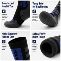 Chaussettes de ski personnalisées en gros avec logo, mélange de laine thermique, hauteur genou, rembourrées, anti-humidité, pour jeunes, hommes et femmes, sports d'hiver