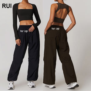 RUIQUWIN Automne Femmes Sportswear Gym Athlétique Taille Élastique Cargo Pantalon Jambe Droite Pantalon De Survêtement Avec Poches - Product Image 1