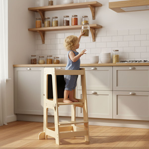 Torre de Aprendizaje Montessori de Madera Maciza Plegable Moderna para Niños Pequeños, Taburete de Cocina - Product Image 1
