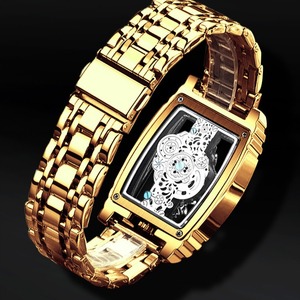 Bán buôn 18 Vàng Thép không gỉ vuông sang trọng của nam giới vàng khung thạch anh xem cho nam giới - Product Image 3