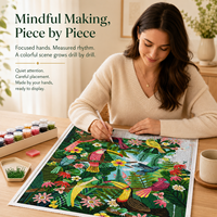 Kit de Peinture Diamant 5D KS Craft avec Motif Oiseaux de Forêt Tropicale, Toile Écologique DIY, Art Mural Floral Jungle, Cadeau