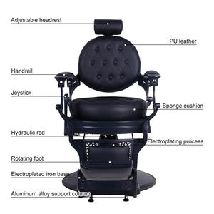 Sillón de Barbería Hidráulico Profesional, Cuero Sintético Negro, Altura Ajustable, Diseño Tradicional, Muebles de Salón - Product Image 2