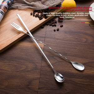 耐久性のある軽量モダンステンレススチールデュアルヘッドデュアル使用フラットウェアロングハンドルアイススプーン攪拌フォークカトラリーパーティー用 - Product Image 4