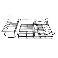 Organisateur de rangement de cuisine à 2 niveaux en acier au carbone Support pour égouttoir Porte-vaisselle avec plateau Porte-ustensiles