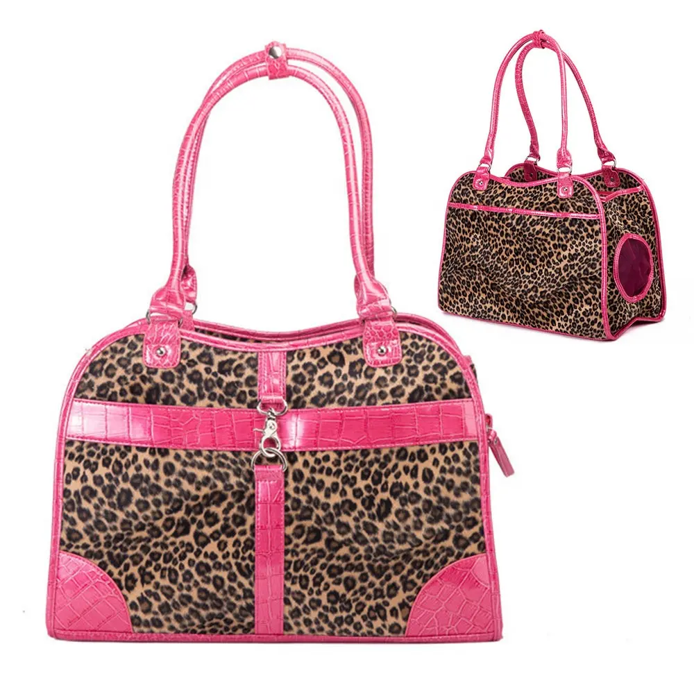 Sustainable Fashion Leopard Pink Pet Carrier Portable Outdoor Carriers for Small Cat and Dog