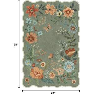 Ultra-Thin Soft Polypropylene Floral Rug 2X3 Non-Slip <b>Machine</b> Made <b>Washable</b> Kitchen Entryway <b>Door</b> <b>Mat</b> Stain Resistant Bohemian - Product Image 2