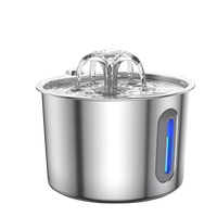 Fontaine à eau pour animaux de compagnie de 2,2 L en acier inoxydable 304, alimentée par USB, facile à nettoyer, distributeur d'eau pour chat d'intérieur, vente en gros OEM