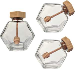 Bocaux hexagonaux vides pour miel avec bouchon en bois, emballage en verre de qualité alimentaire, pots scellés, pots hexagonaux pour miel - Product Image 6