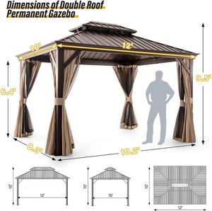 Gazebo à toit rigide 10'x12' avec moustiquaire, structure en aluminium imperméable, pavillon métallique permanent pour cour, patio et <span class=keywords><strong>jardin</strong></span> - Product Image 2