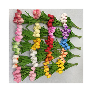 Fleur artificielle en forme de tulipe en caoutchouc souple, <span class=keywords><strong>tige</strong></span> flexible, pour décoration intérieure et extérieure, fleurs en soie au toucher réel, vente en gros - Product Image 1