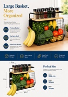 Étagère de rangement de cuisine en métal pliable magnétique à 2 niveaux, panier à fruits empilable, autoportante, sans assemblage, pour cuisine et organisation