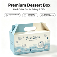 Boîte à poignée en papier kraft recyclé, format personnalisé, écologique, pliable, en carton ondulé pour boulangerie, pain, desserts, à emporter