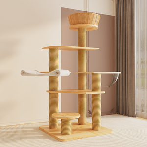 מתקני טיפוס לחתולים מעץ מלא, סיסל, ידידותיים לסביבה, בסגנון מגדל, 4 קומות, קרטון, סיטונאי, התאמה אישית - Product Image 5