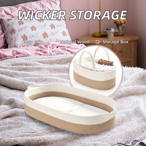Hand-woven Ratton Nesting <b>Wicker</b> Seagrass Cube Storage <b>Baskets</b> with <b>Handles</b> Liner for Baby Diaper Caddy Shelves Organizing Decor - Product Image 2