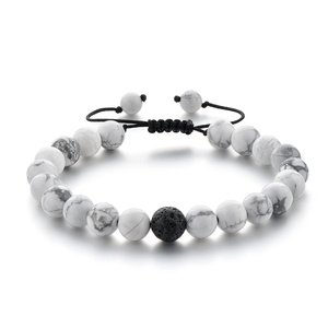 Classic Trendy Black Lava White Howlite <b>Beaded</b> <b>Bracelet</b> Adjustable Unisex Jewelry Gift for Couples Lovers Valentine's Day - Product Image 5